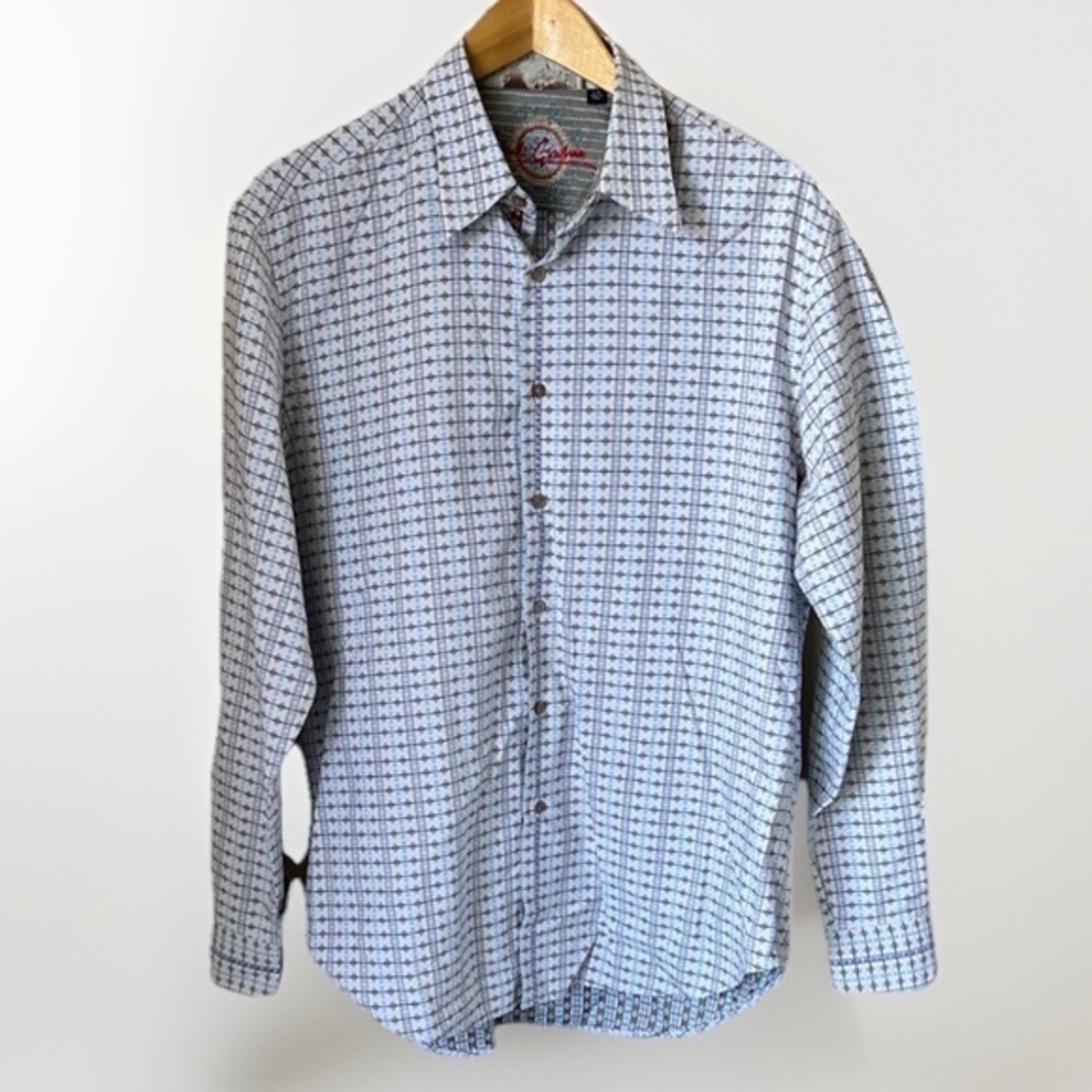 Robert graham blue and grey diamond button down long sleeve shirt